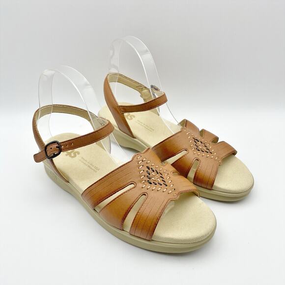 SAS Womens Huarache Adjustable Strap Sandal US Size 7.5 N Tan Leather Flats NIB - Picture 5 of 12